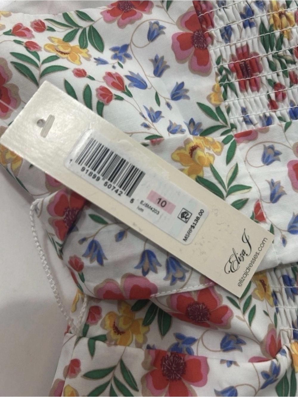 Eliza J $138 White Floral Tiered Sundress Pink Blue Green Trim Size 10 - Picture 9 of 9